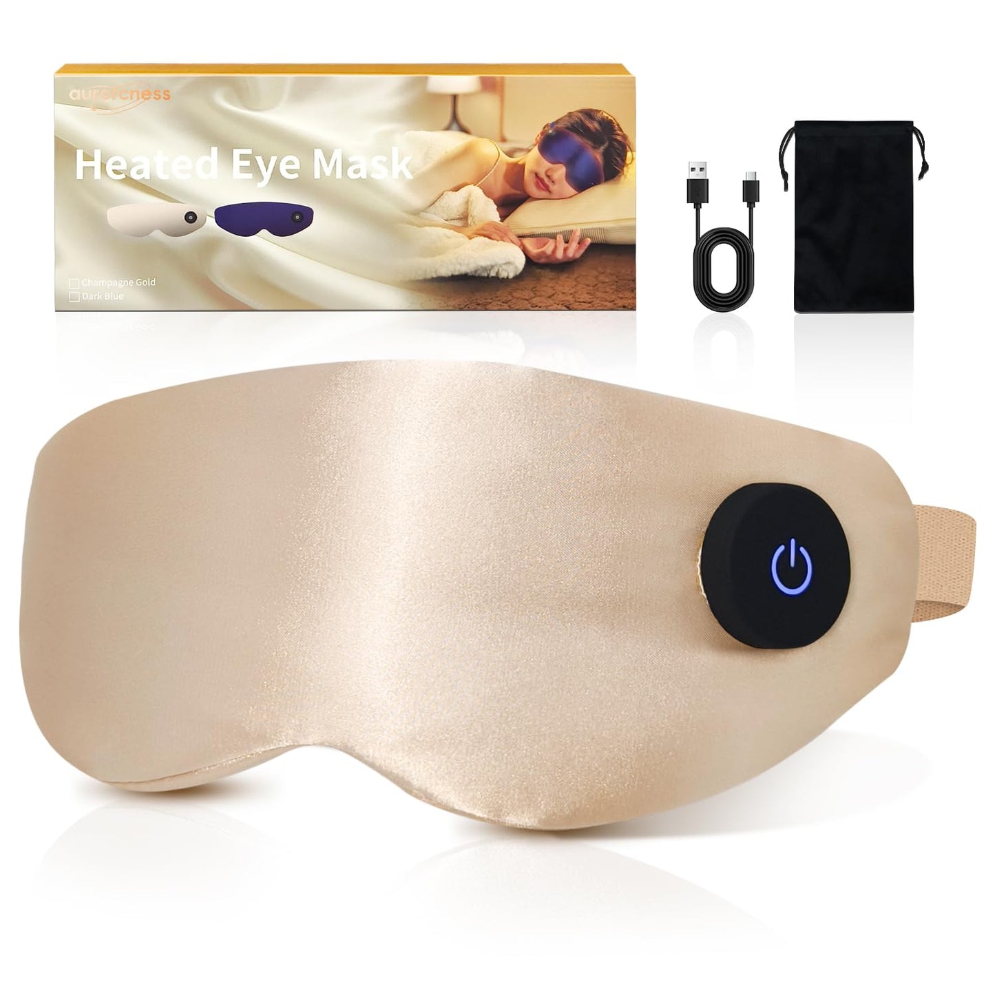 Heated Eye Mask for Dry Eyes Relief, Rechargeable Warm Eye Compress with Adjustable Temperature & Auto Shut-Off, Washable Removable Cover