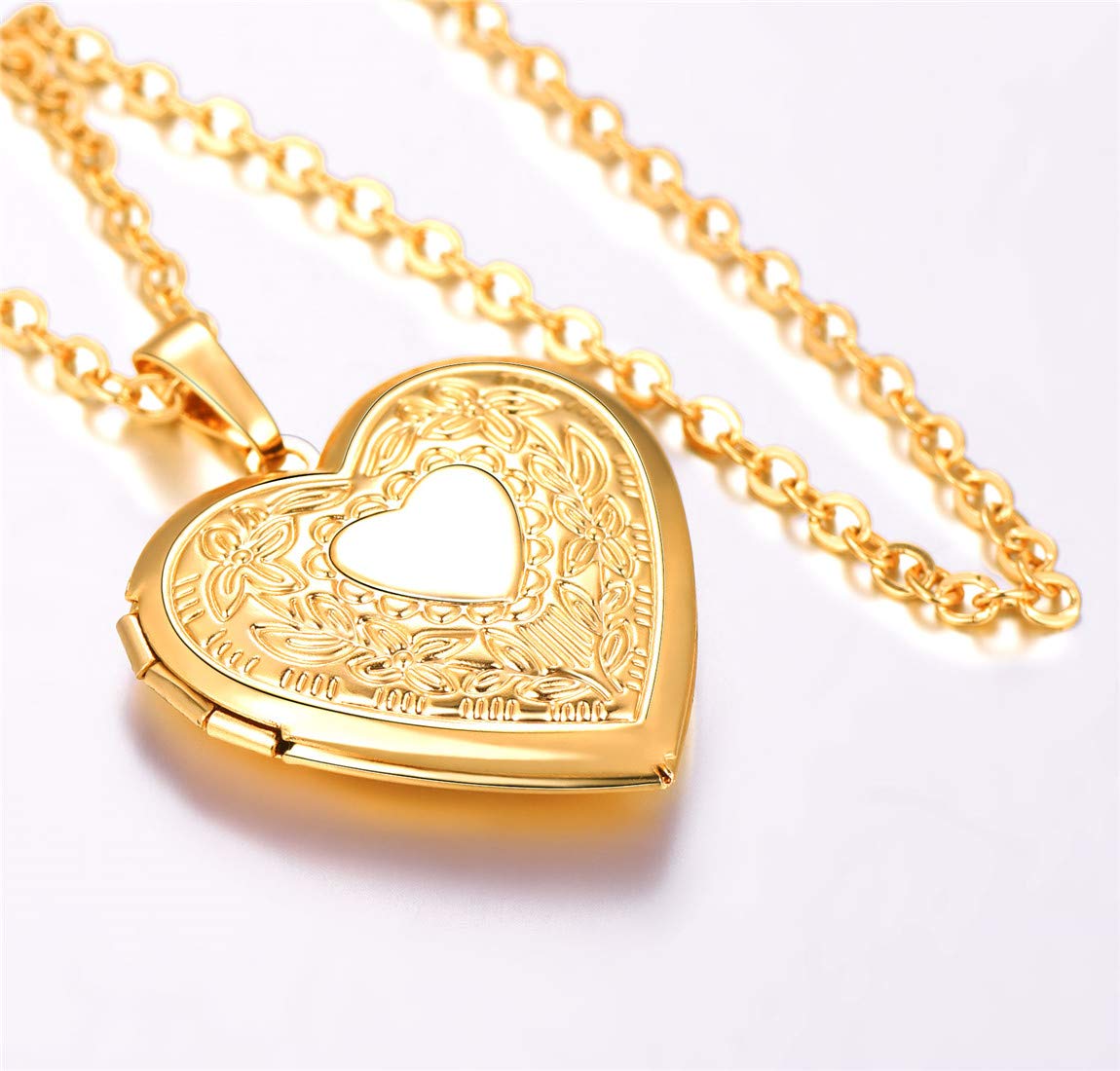 U7 Women 18K Gold Plated Heart Photo Locket Pendant Necklace, 22 Chain