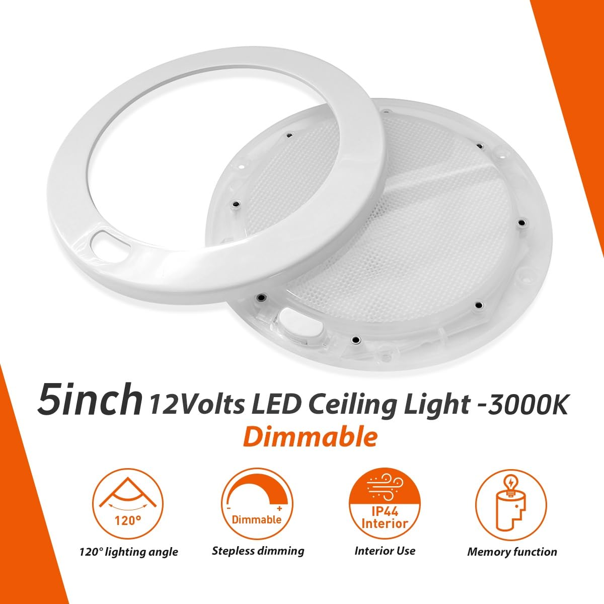 Dream Lighting Rv Interior Led Ceiling Light Fixture, 12V, 4.5W, 300 Lumen, 5 Inch, Warm White, Pack Of 1