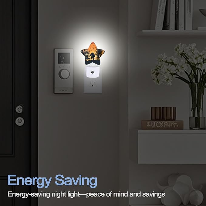 Big Foot Forest Night Light,Sunset Landscape Plug-in Star Night Lights with Dusk-to-Dawn Sensor for Bedroom,Bathroom,Living Room Sleep Friendly Lamp for Women Girls Boys Gift,0.5W