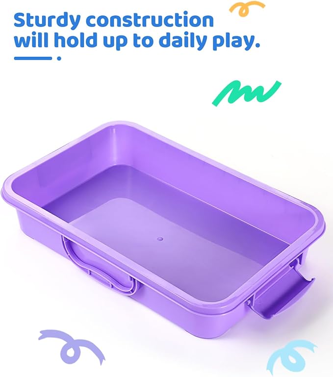 2 Pcs Sand Tray Sensory Bin with Lid and Handle, Portable Sensory Sandbox Container for Kids, Plastic Activity Tray for Toddlers (Pink)