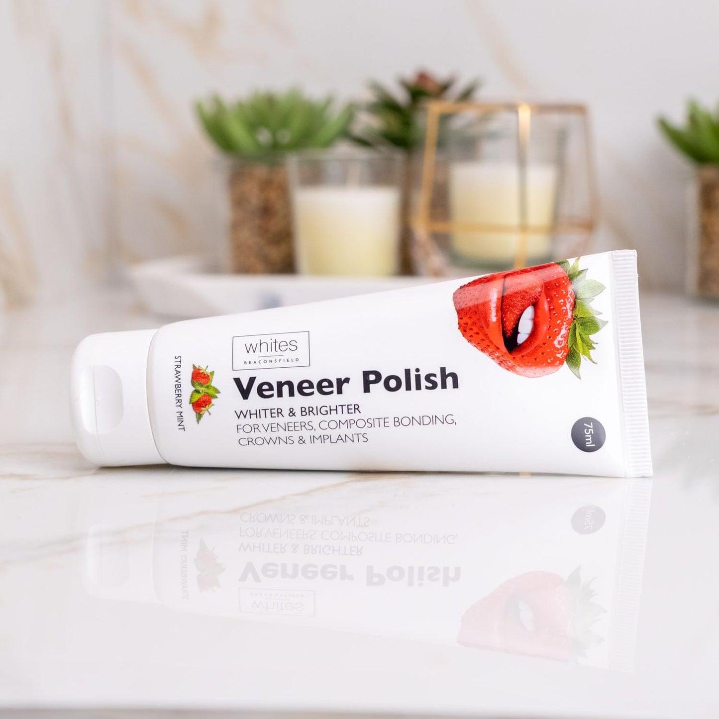 Whites Beaconsfield Veneer & Composite Whitening Polish – Professional Toothpaste for Veneers, Bonding, Crowns, Implants, Bridges & Natural Teeth – Effective Stain Remover (Strawberry Mint)