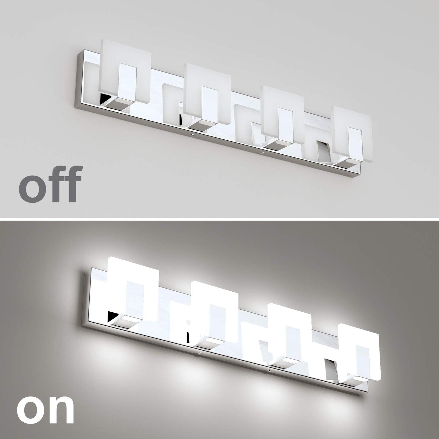 Aipsun Modern Led Bathroom Vanity Light, 4 Lights, Frosted White Acrylic, Chrome Finish, Model Ca-1105-4T, 6000K White Light