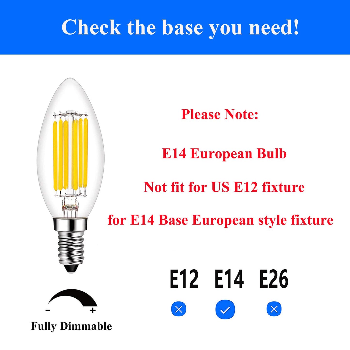 E14 Led Bulb Dimmable 60W Equivalent 2700K Warm White  E14 Light Bulbs European Base 6W 600Lumens Ac120V  E14 Edison Bulb For Turkish Lamp Light Bulb Replacement  4 Pack