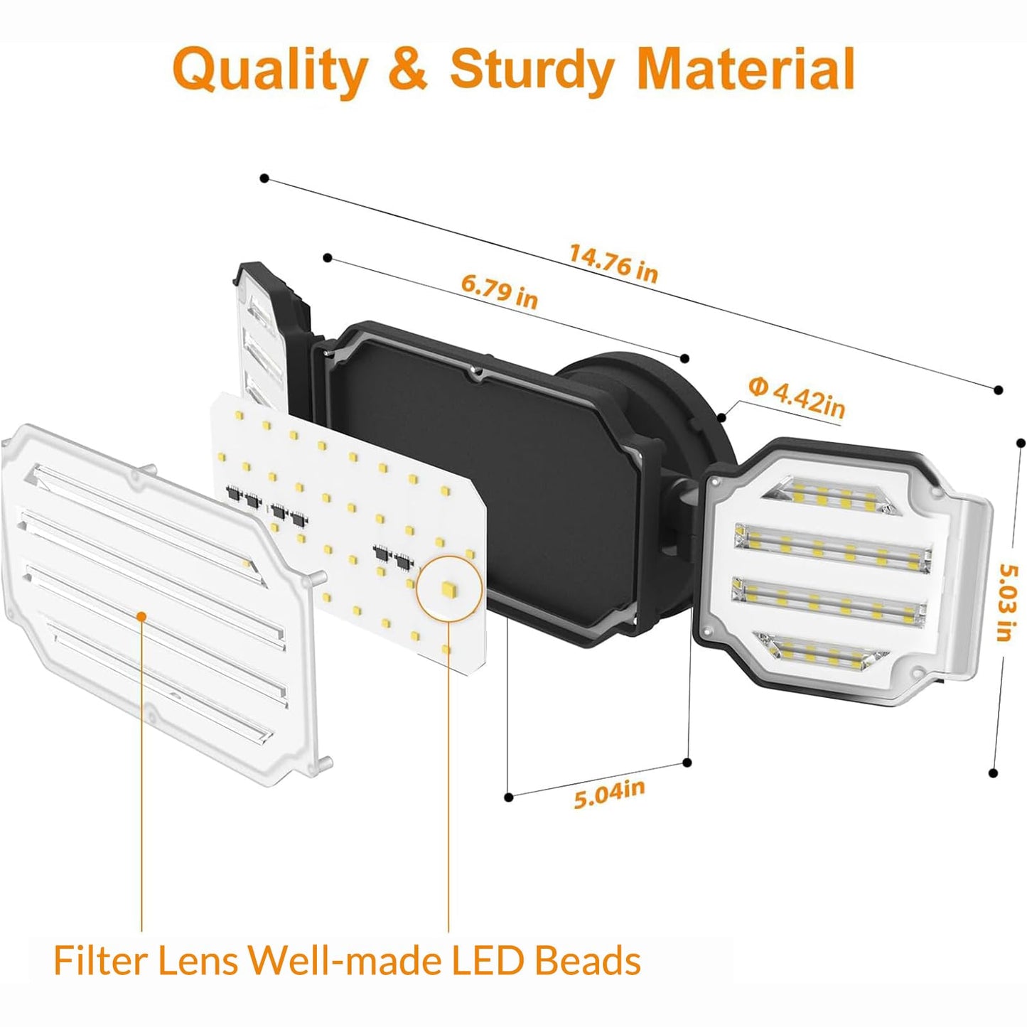 LEPOWER 4500LM LED Flood Light, 45W, 5000K, 3 Adjustable Heads, IP65 Waterproof, Black, Model YY07D-BL