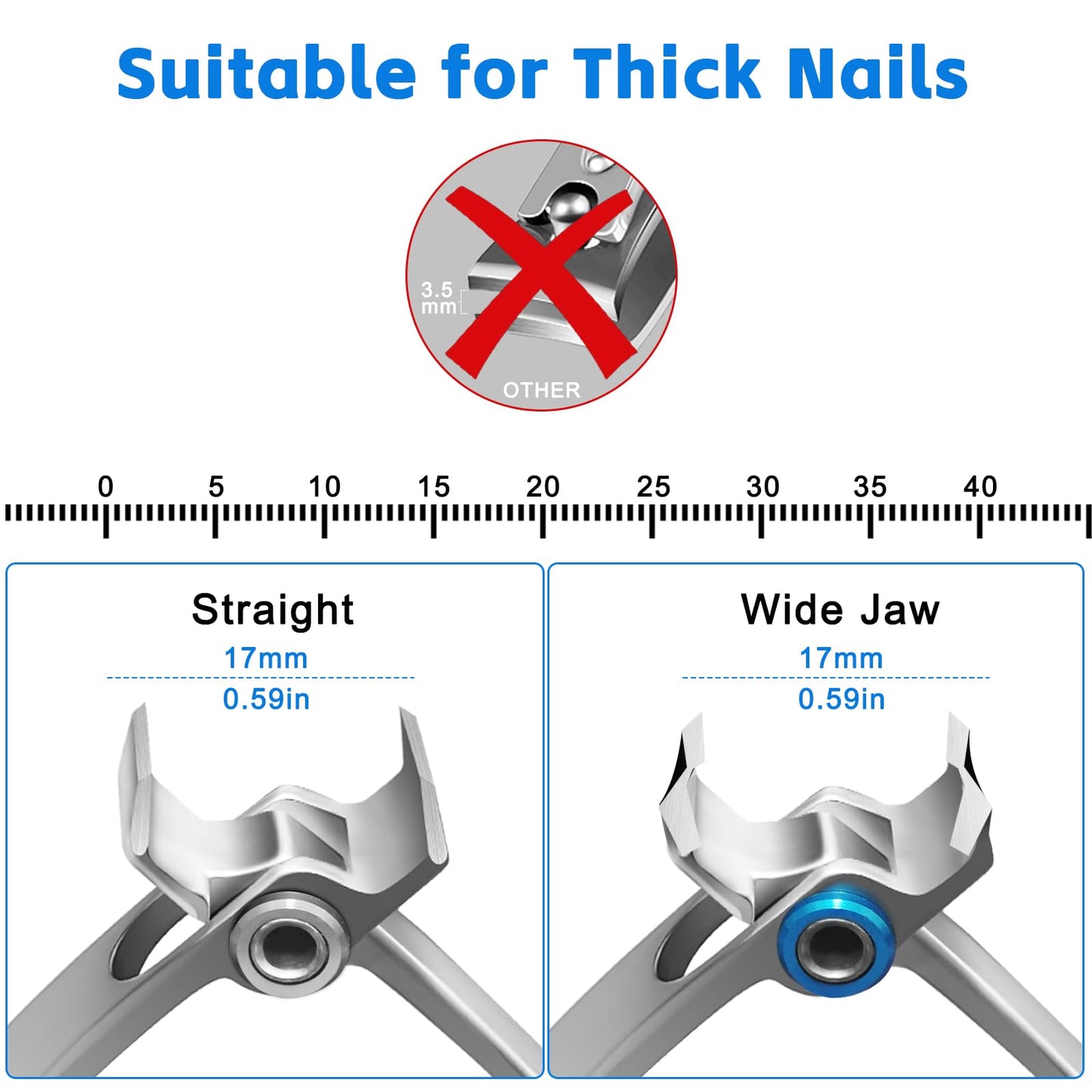 Werlla Heavy Duty Nail Clippers for Thick Toenails, Extra Large Toenail Clippers for Thick Nails, Curved & Straight Nail Cutter and Straight Nail Clipper Set, Silver
