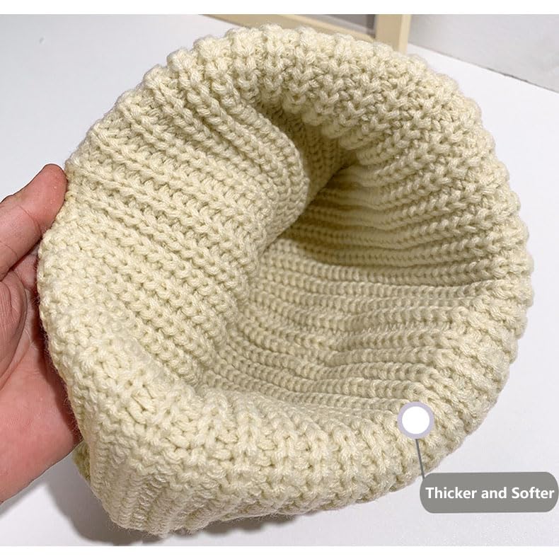 VPTMRP Cat Ear Knit Wool Cap Warm Slouchy Crochet Hat (Beige)