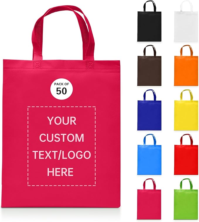 Custom Tote Bags Set of 50, Bulk Pack Grocery Shopping Travel Business Activities advertisement Reusable Bag