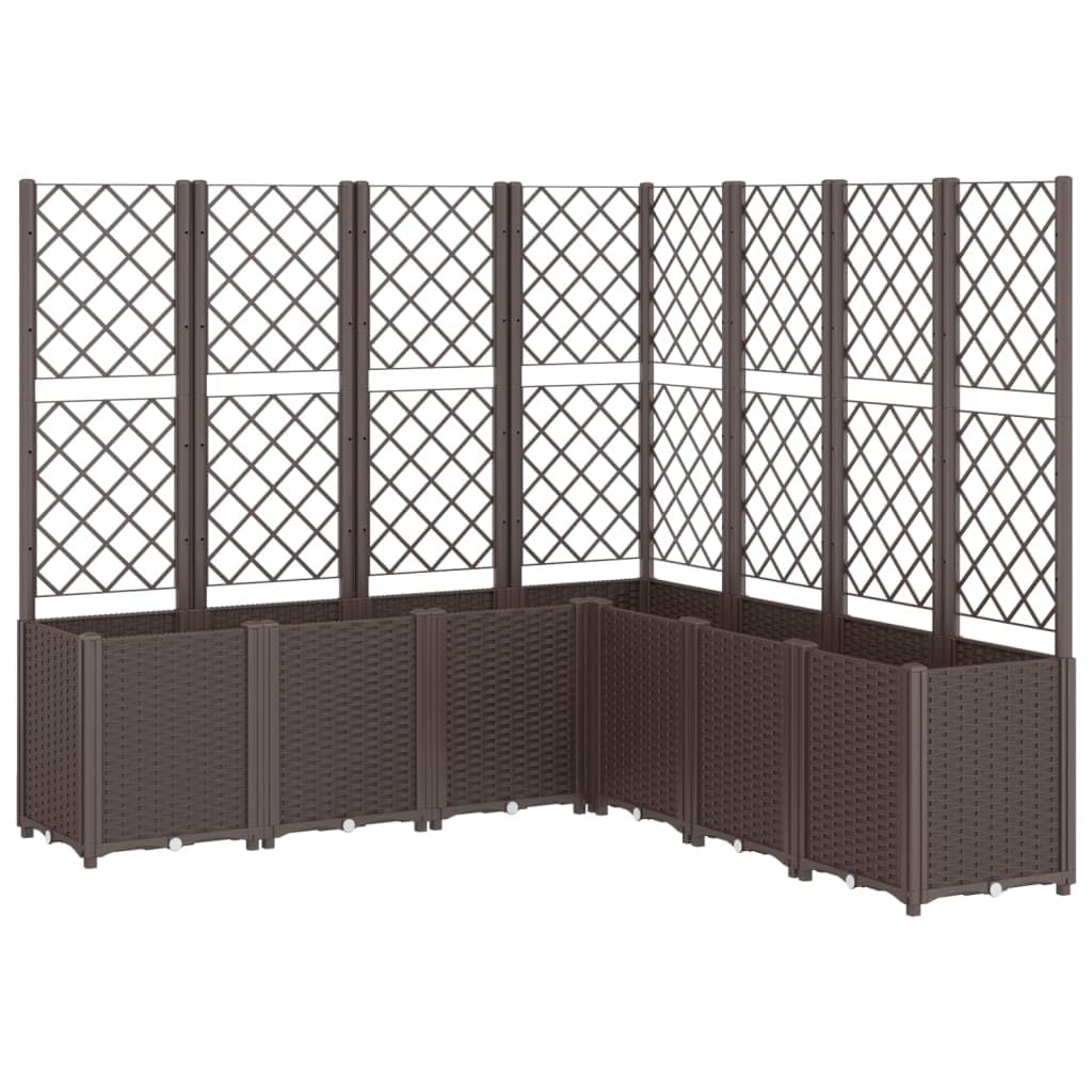 Xolmizyn Modular Garden Planter with Trellis, 63 x 63 x 55 Inch Large Outdoor Raised Bed for Climbing Plants, Weather Resistant Synthetic Polypropylene Plant Box, Brown