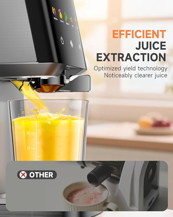 VCK Cold Press Juicer - Large 5.12" Feed Chute, Easy to Clean Slow Masticating for Nutrient Retention Quiet 250W Motor -Silver