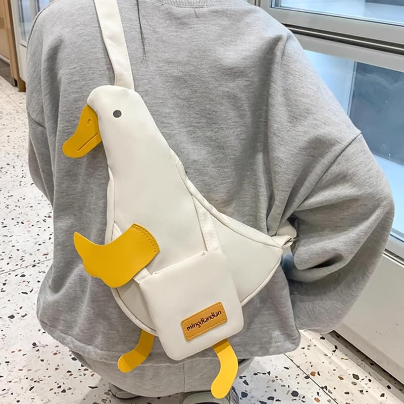 Opexicos 1Pcs Duck Shaped Sling Bag Funny Cartoon Crossbody Bag Cute Nylon Chest Purse