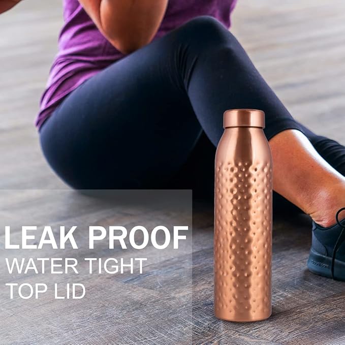 Copper Water Bottle 1Liter - Gift Box of 3, Hammered, an Ayurvedic vessel made from pure copper - helps you drink more water, with many health benefits