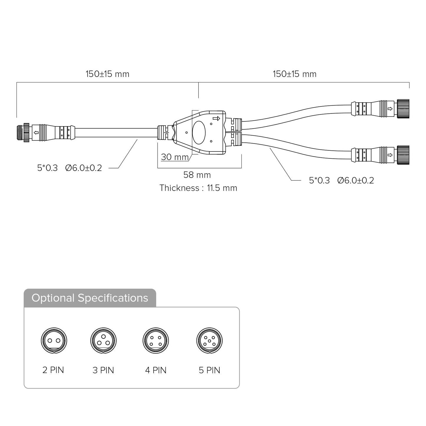 Btf-Lighting 3 Core 3 Pin Small Size Ip68 Y Shape 1 Male-Divided-2 Female Splitter Connctor Black Plastics 18Awg 15Mm Metal Metal Nut Support All Btf-Lighting 3 Pin Small Size Ip68 Connector