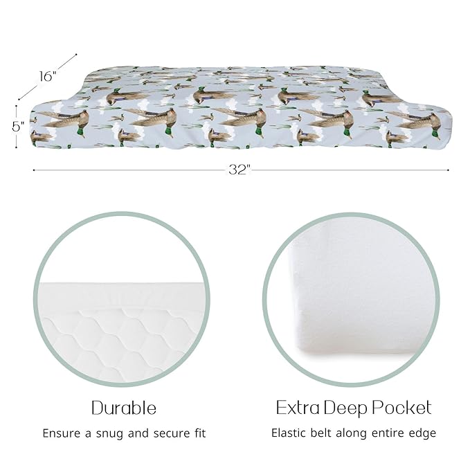 HawSkgFub Duck Hunting Mallard Hunter Changing Pad Cover for Baby Boys, Wild Animal Bird Reeds Blue Diaper Change Table Covers, Soft Stretchy Safe Snug Fitted Changing Mat Sheets Fit 32"/34" x 16"