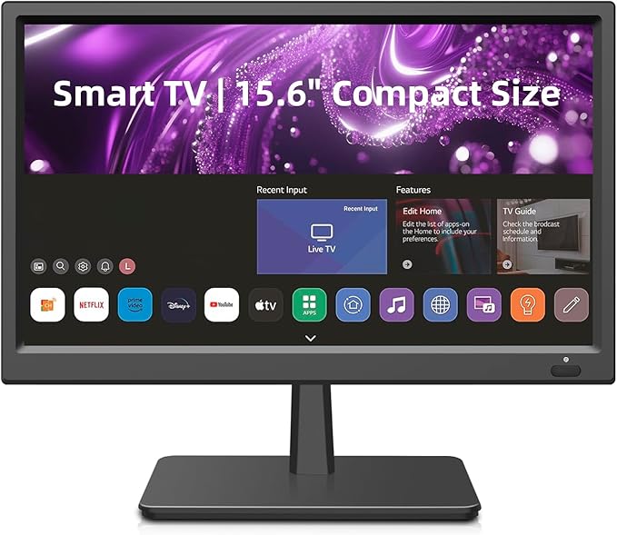 Feihe 15.6 Inch Small Smart TV HD 1080P LED, Flat Screen Smart Television with ATSC Tuner/HDMI/USB/AV for Kitchen, RV, Cam...