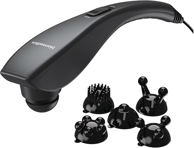 Homedics Deep Tissue Percussion Massager with 3 Speeds, 5 Attachments, and Long Handle for Hard-to-Reach Areas