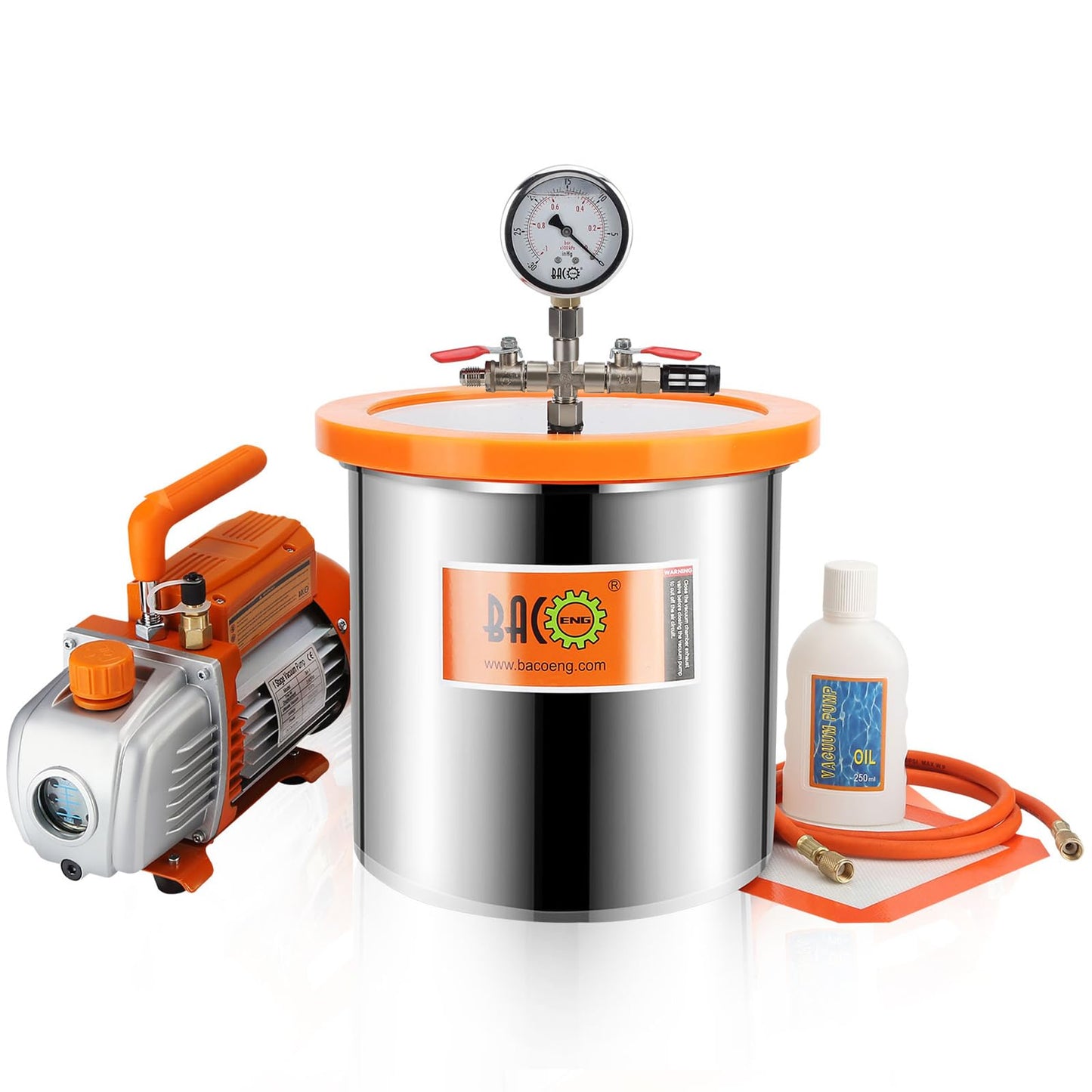 BACOENG 3 Gallon Vacuum Chamber with Pump, Stainless Steel Acrylic Lid Degassing Chamber Kit for Resin, Silicone and Epoxies