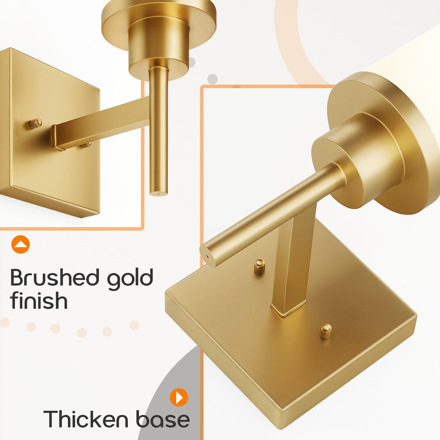 Aoneon Vanity Lighting Fixtures With White Frosted Glass Shade  Modern Gold Wall Lamps For Bathroom Mirror Bedroom Living Room Porch  2 Pack T001Gd-L1-P2