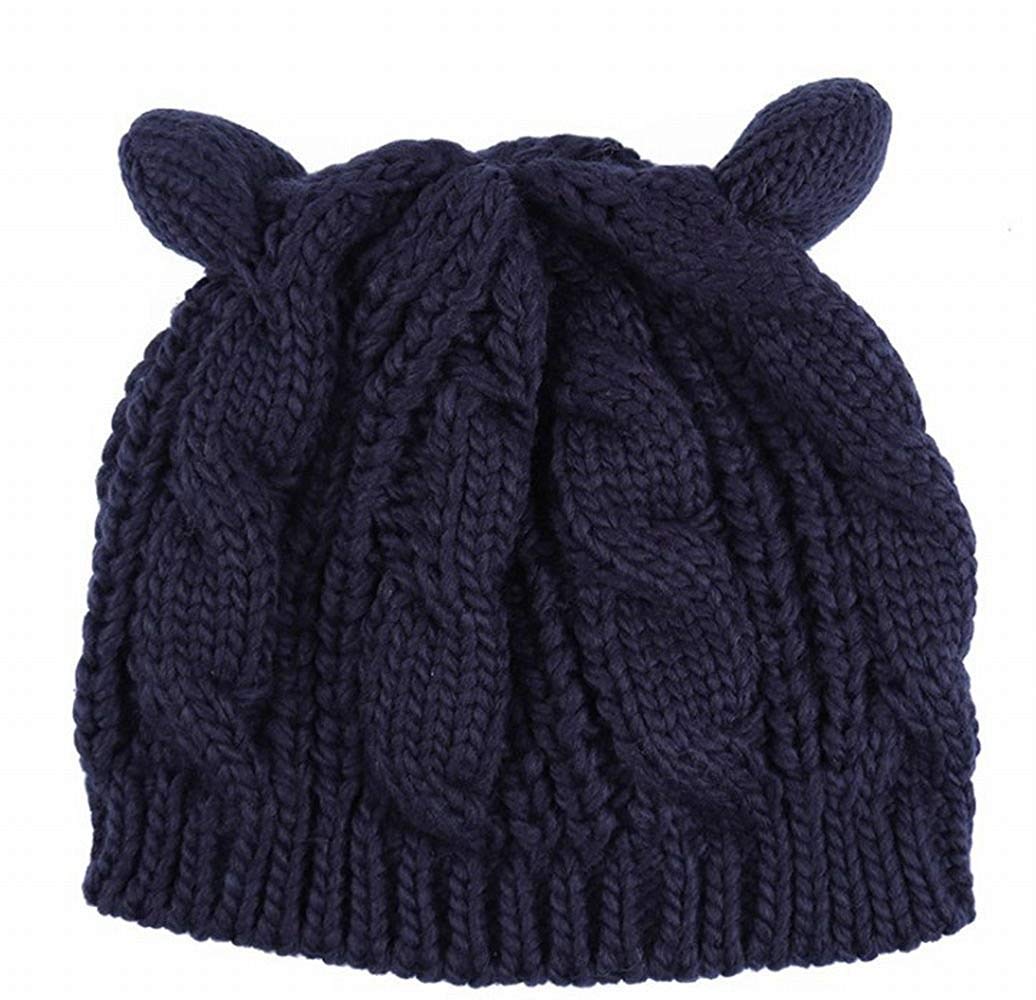 umbresen Cute Woollike Knitted CAT Kitty Ears Women Lady Girl Headgear Crochet Christmas Hats Black