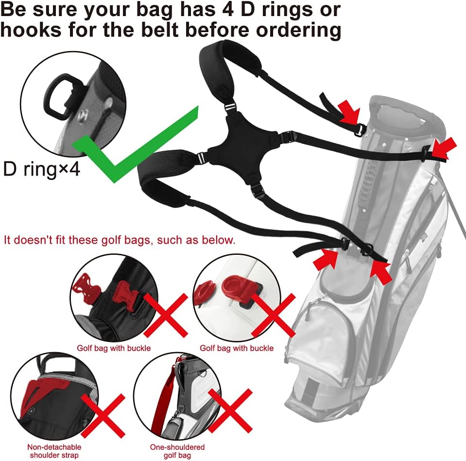 Golf Bag Strap Replacement Comfort Double Shoulder Adjustable Strap Padded Golf Carrying Bag Strap