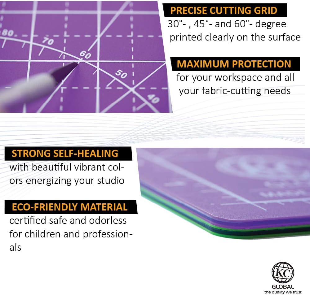 KC GLOBAL A2 (25"x19") Professional Grade Self-Healing Cutting Mat (Purple) - Odor-Free, Double-Sided, eco-Friendly, Durable. Premium Desk mat for Crafting, Sewing, Quilting and Art Projects