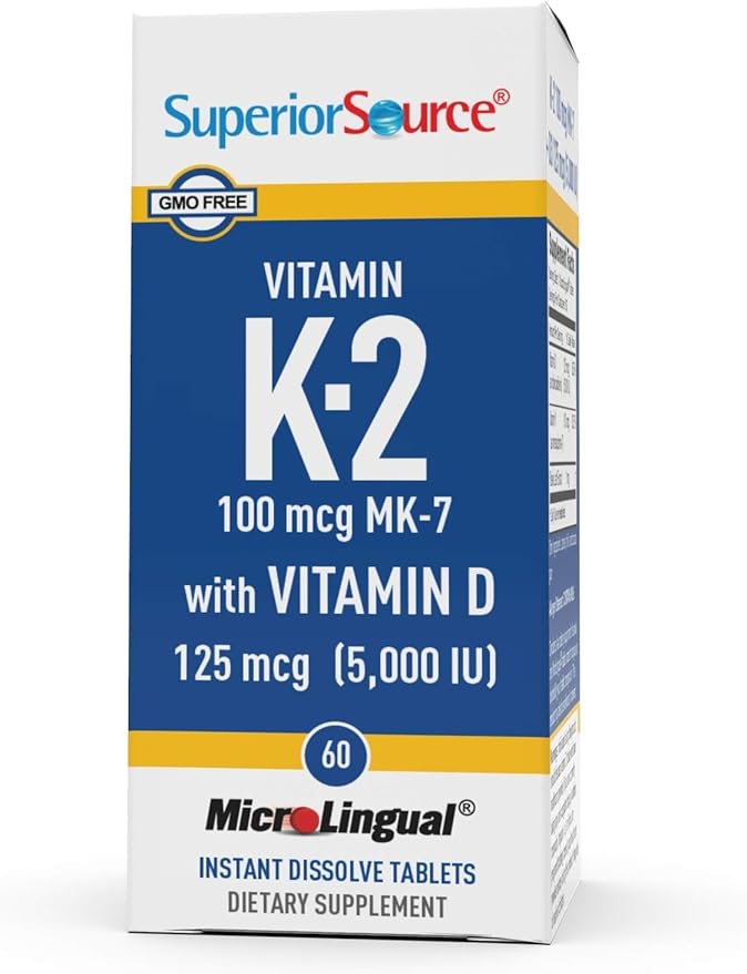 Superior Source Vitamin K-2 100 mcg with Vitamin D3 125 mcg - Bone Strength Support Supplement - Aids Healthy Joints - Immune System Health Support - 60 Sublingual Dissolving Tablets