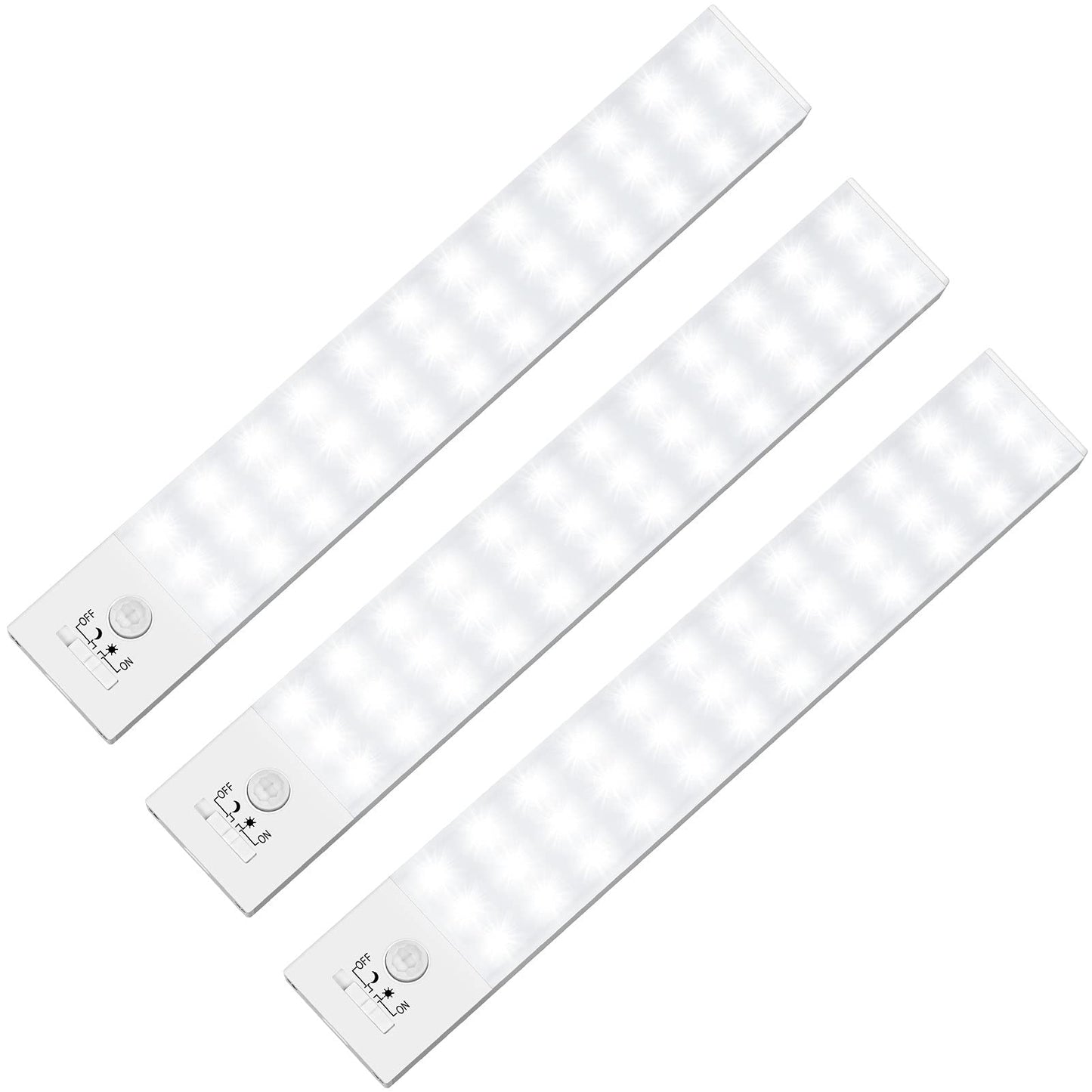BLS LED Closet Lights, Battery Powered, Motion Sensor, 1500mAh, 6000K Clean White, Model T36-3, 3 Pack