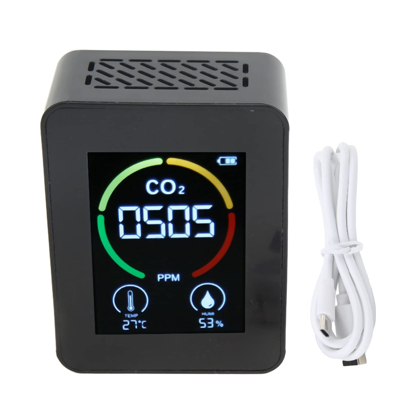 Carbon Dioxide Monitor, Infrared Sensor Ventilation Hole Temperature Humidity Testing Good Heat Dissipation CO2 Detector for Schools (Black)