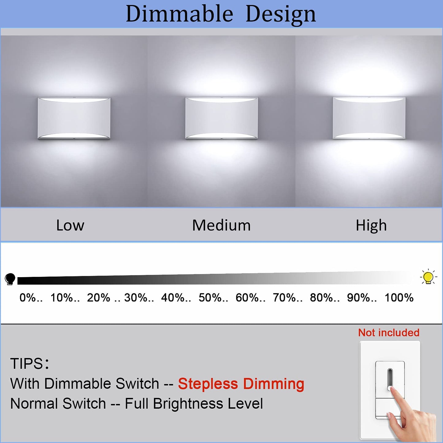 Lightess Indoor Led Wall Lamp 12W Dimmable Up Down Wall Light For Living Room Bedroom Hallway Staircase Cool White