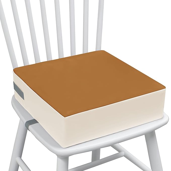 Toddler Dining Table Booster seat, PU Washable Waterproof Double seat Belt Non-Slip Bottom Booster seat for Dining Toddler, Portable Travel Increase Cushion Brown+White