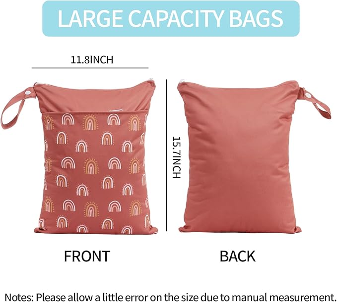 2pcs Wet Bags Waterproof Reusable Wet Dry Bag with Two Zippered Pockets Travel Beach Pool Daycare Yoga Gym Bag for Baby Cloth Diaper,Swimsuits,Wet Clothes (Circles & Arch Bridges)