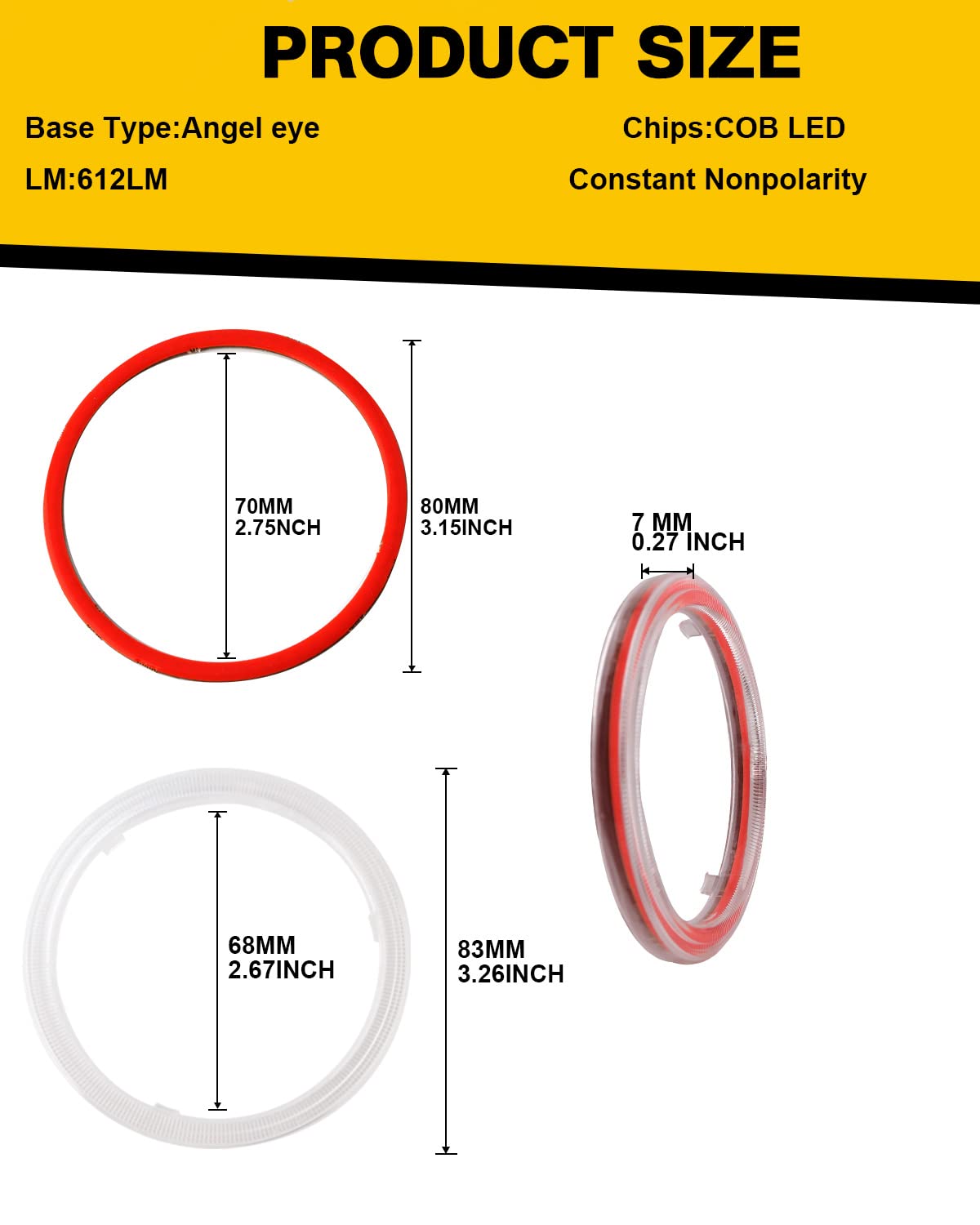 Qasim Halo Rings Car Angel Eyes Fog Lights COB LED Headlight 80MM Red Silica Gel 12V 24V
