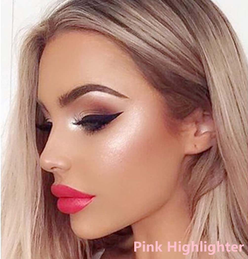 Go Ho Liquid Highlighter Wand,White Pink Highlighter Makeup Stick with Cushion Applicator,Smooth Creamy Liquid Highlighter Blendable Glowing Face Illuminator Contouring Makeup,03# Highlighter Makeup