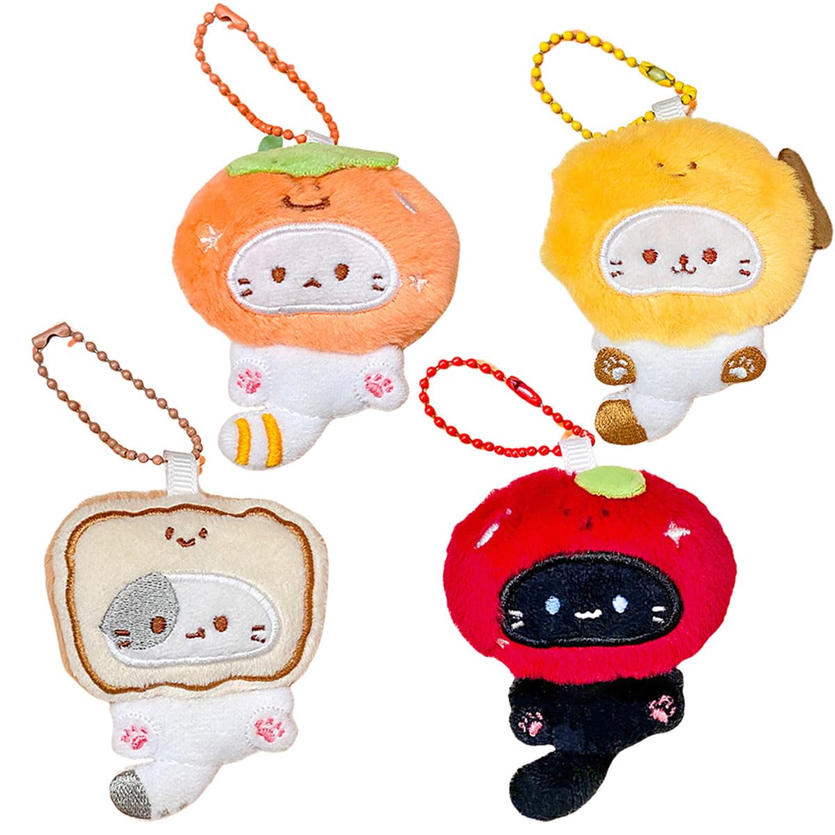 ELVRLA 4Pcs/Set Cute Tiyaki Cat/Yellow Star/Capybara/Brown Bear/Icecream Keychain Soft Plush Key Chain Ring Bag Charm Pendant -Cat
