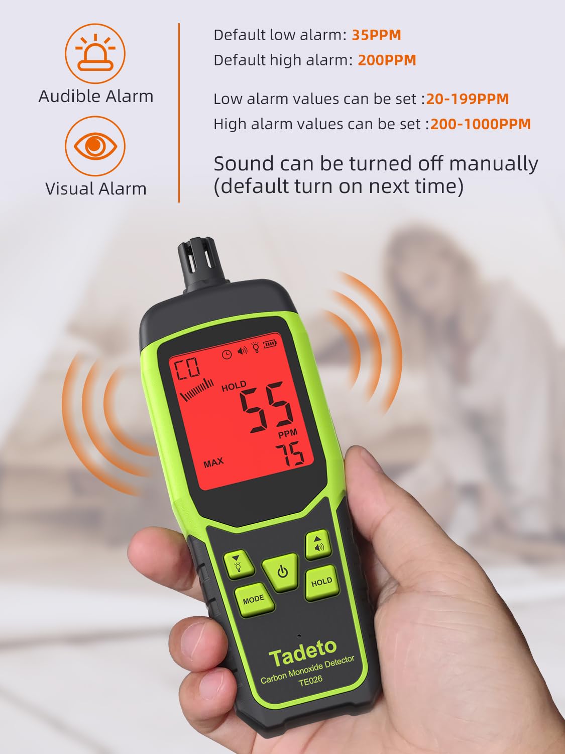Carbon Monoxide Detectors, Portable CO Detector with Audible & Visual Alarm, 2.4-in Backlit Screen 0-1000PPM Travel CO Gas Meter for Home, Industrial and Outdoor (Includes Battery x3)