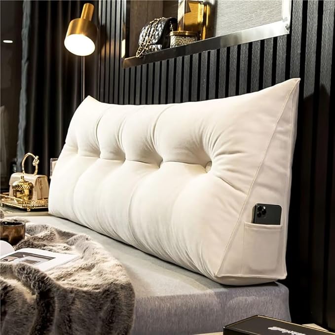 Headboard Pillow Wedge Pillow Gap Headboard Pillows Twin Daybed Pillows Backrest Pillow with Side Pockets White