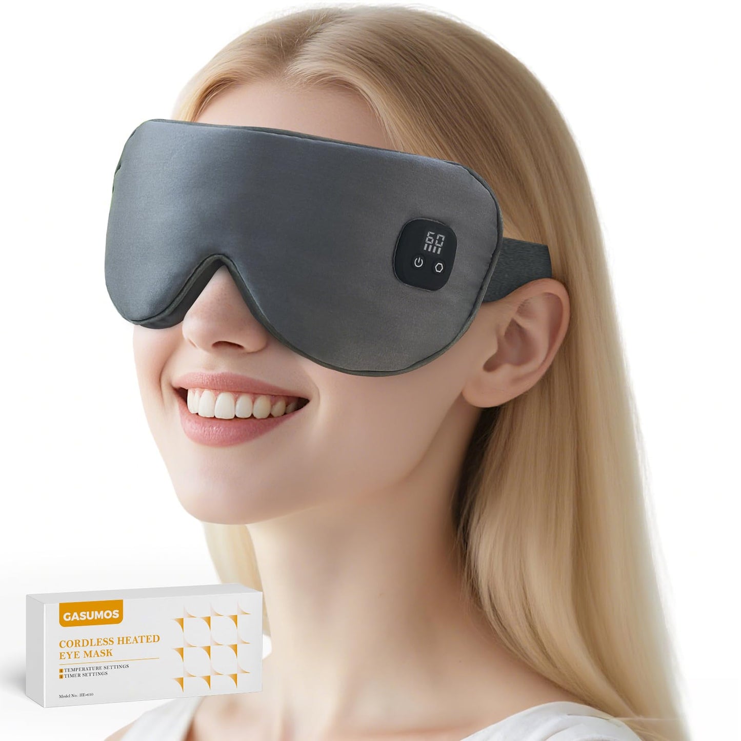 Silk Heated Eye Mask Cordless, Warm Eye Compress for Dry Eyes, Rechargeable Eye Heating Pad with 1000mAh Battery, 4 Heat Levels, 4-Level Timing(Grey)