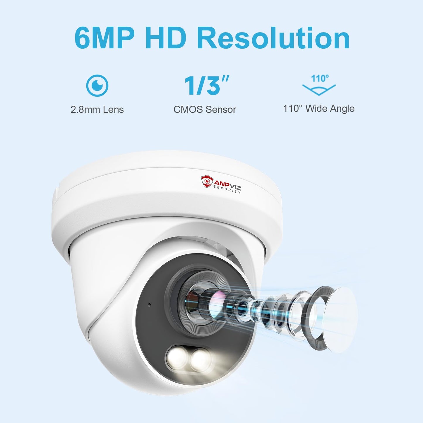 Anpviz 6MP PoE IP Camera, 3K Full Metal Turret Security IP Camera Outdoor Indoor, Smart Dual Light Color Night Vision, AI Human Vehicle Detection, Built-in Mic, 2.8mm Lens, IP66 Waterproof, NDAA