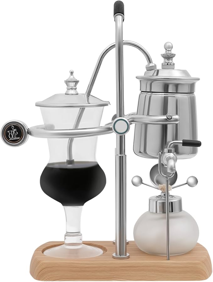 Belgian Balance Siphon Coffee Maker, Vintage Syphon Coffee Machines Vacuum Brewing System, Gold Royal Family Coffee Makers with handle for Home, Café shop (400ml/13.53oz) (Silver)