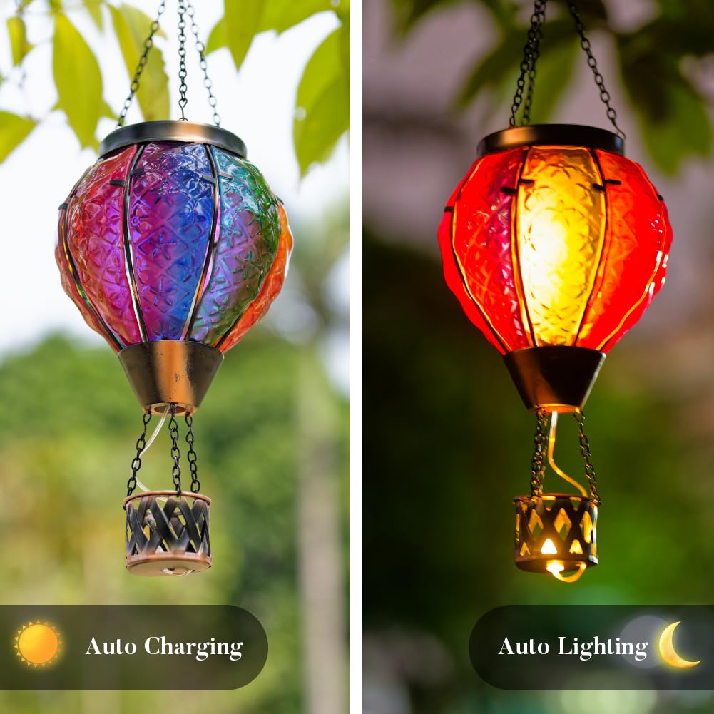 Yelenew Hot Air Balloon Solar Lantern With Flame Flickering Light Led Glass Hanging Solar Lanterns Outdoor Waterproof Garden Light For Patio Tree Porch Yard Decor Mothers Day Gift For Women Mom