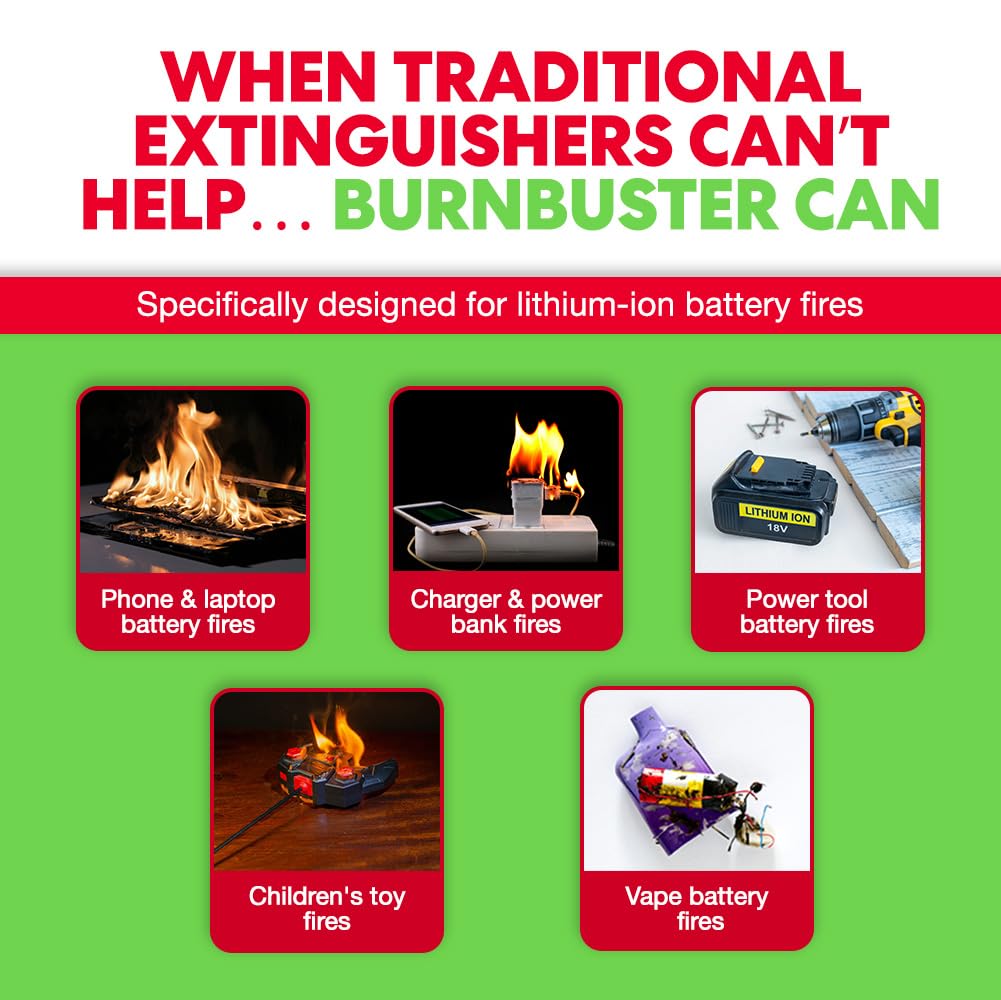 BurnBuster Lithium-Ion Fire Extinguishing Gel 1-Pack - Battery Fire Suppression Gel for Electronics, Stops Thermal Runaway, Non-Toxic, Eco-Friendly, 14oz Canister, Made in USA