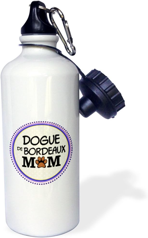 3dRose "Dogue de Bordeaux Dog Mom-Doggie mama by breed-paw print mum love-doggy lover proud pet owner" Sports Water Bottle, 21 oz, White