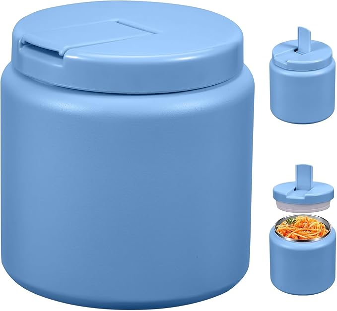 26oz Kids Jar for Hot Food, Insulated Vacuum Food Jar with Buckle Lid, Stainless Steel Wide Mouth Leak Proof Insulated Lunch Container for School Picnic Travel, Sky Blue