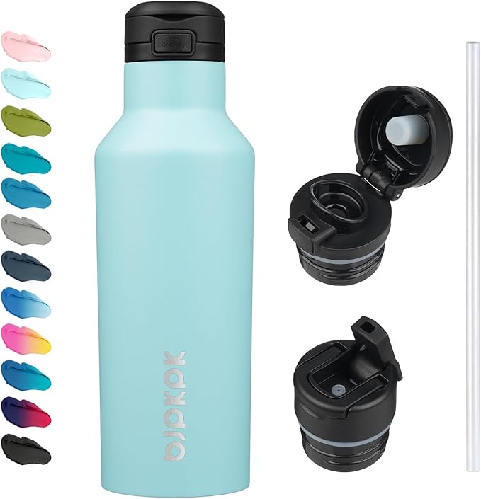 BJPKPK Insulated Water Bottle With Straw 17oz Stainless Steel Water Bottles With 2 Lids And Carry Handle Reusable Travel Metal Thermal Flask,Turquoise