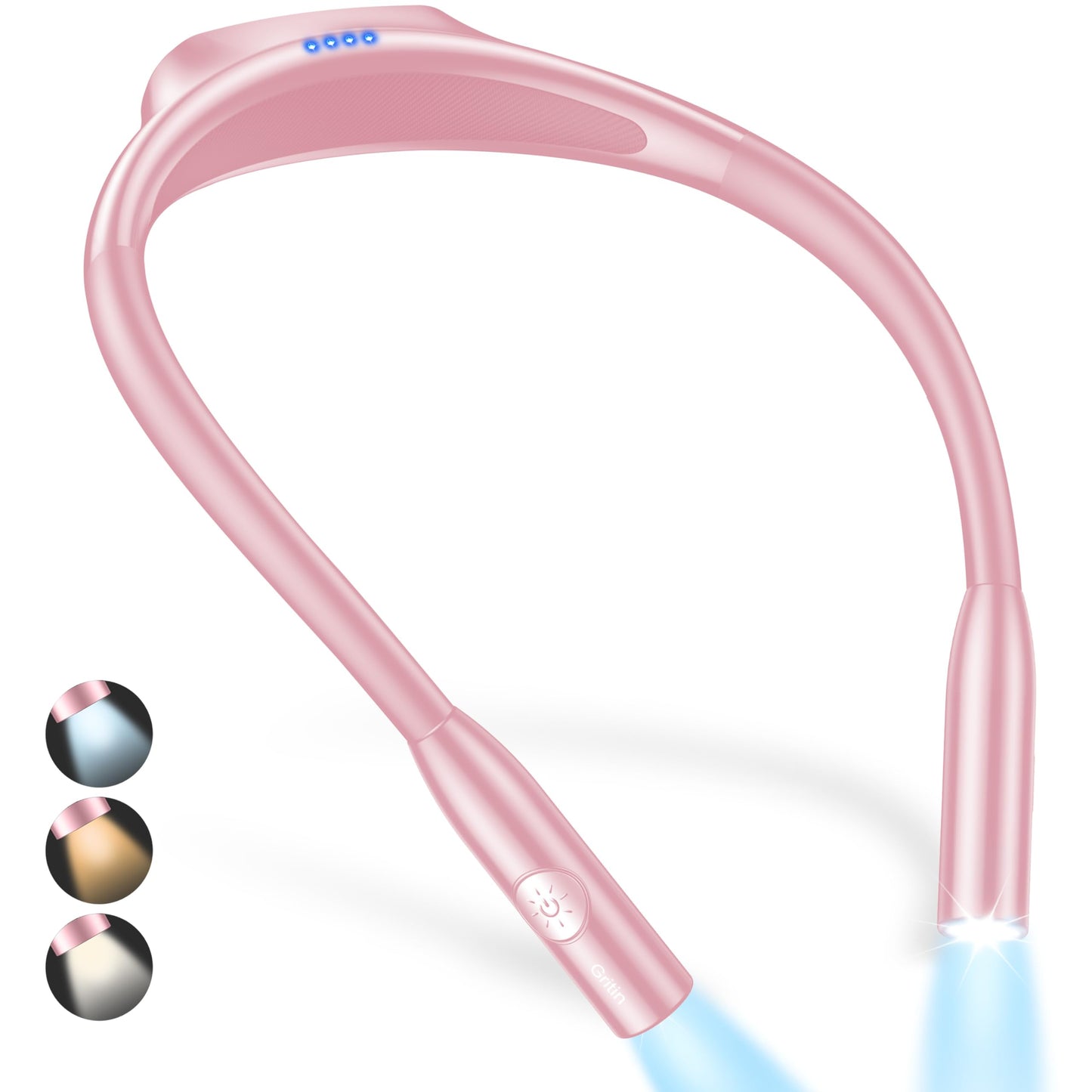 Gritin LED Neck Reading Light, Dimmable, 80+ Hrs Runtime, Pink, Model G1337, Lightweight for Crafting and Knitting