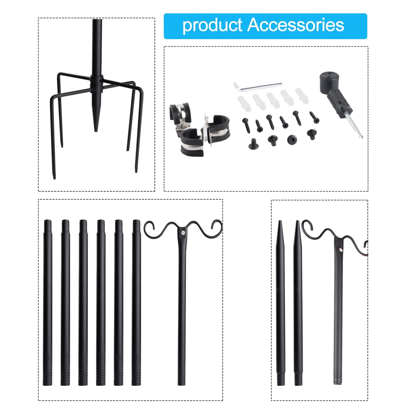 Lightdot Outdoor String Light Poles, 9FT Metal Patio Stand, 3Pack, Black, Model LSTM-G40-H