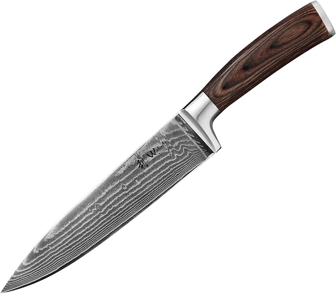 Wakoli EDIB Damascus Chef Knife – 7.9-Inch Japanese Style Kitchen Knife | Genuine 67-Layer Damascus Steel Blade with VG10 Core | Ergonomic Pakkawood Handle | Professional Cooking Knife in Gift Box