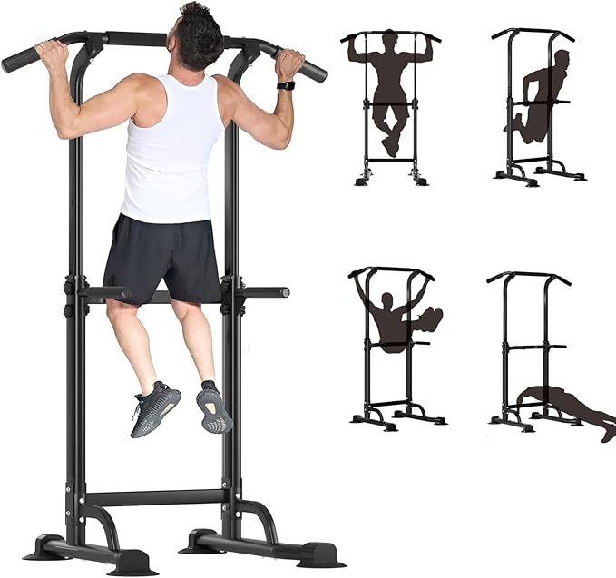 Adjustable Pull Up Bar & Dip Station - 10 Height Settings, 400LBS Capacity, Multifunctional Home Gym Strength Trainer for ...