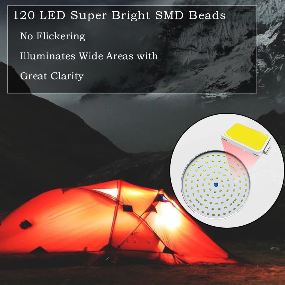 Jearytop Solar Camping Lamp 120 LED 4500mAh USB Rechargeable Waterproof 2 Pack Outdoor Lantern