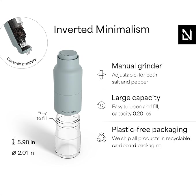 LARS NYSØM Salt and Pepper Grinder Set, Stainless Steel Manual Salt and Pepper Mills, Adjustable Ceramic Grinder, Design Spice Shakers (Sky Blue)